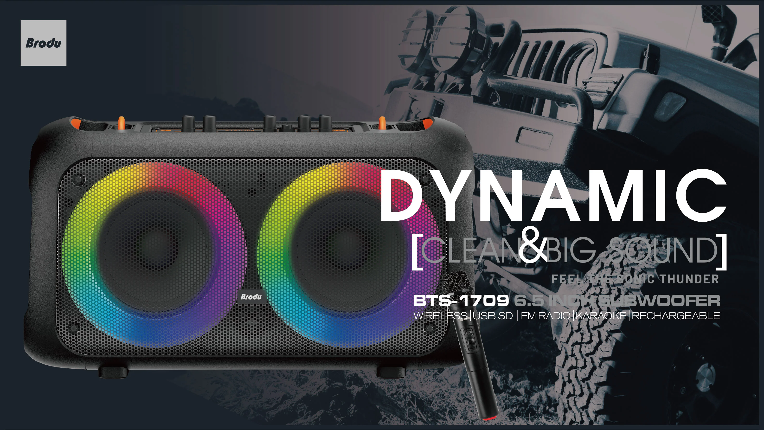 בידורית  2X "6.5עם מיק` אלחוטי BRODU BTS-1709 60W